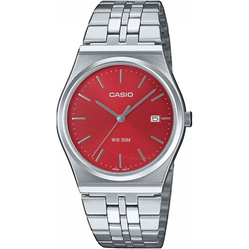 Quarzuhr, silber (silberfarben, rot), CASIO TIMELESS COLLECTION, Armbanduhren, Damen, Armbanduhr, Herrenuhr, Damenuhr, Jugendliche, Datum, Edelstahlarmband