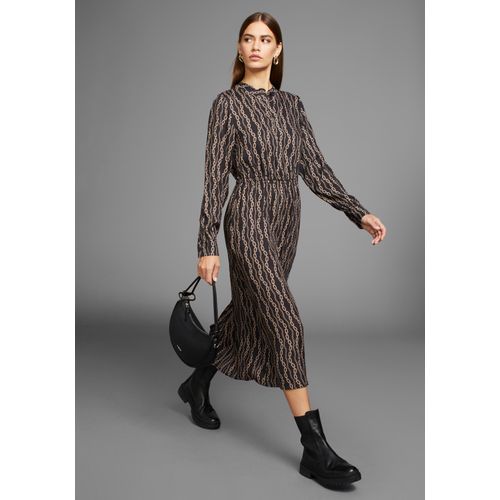 Midikleid HECHTER PARIS, Damen, Gr. 42, N-Gr, schwarz (schwarz, gemustert), Web, Obermaterial: 100% Viskose, feminin, figurumspielend ca. Mitte Wade, hoch geschlossener Ausschnitt, Kleider, mit modischem Allover-Print