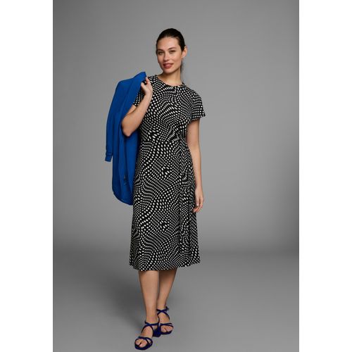 Druckkleid HECHTER PARIS, Damen, Gr. 42, N-Gr, schwarz-weiß (schwarz, weiß, gepunktet), Jersey, Obermaterial: 95% Viskose, 5% Elasthan, gepunktet, feminin, figurumspielend lang, Rundhals, Kurzarm eingesetzt, Kleider, mit Wickeldetail und Midiform