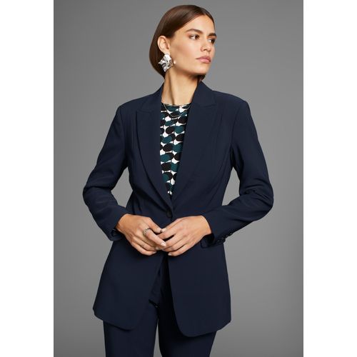 Longblazer HECHTER PARIS, Damen, Gr. 40, blau (navy), Obermaterial: 90% Polyester, 10% Elasthan. Futter: 100% Polyester, feminin, figurumspielend Po-bedeckend, Langarm, Blazer, ohne Kragen