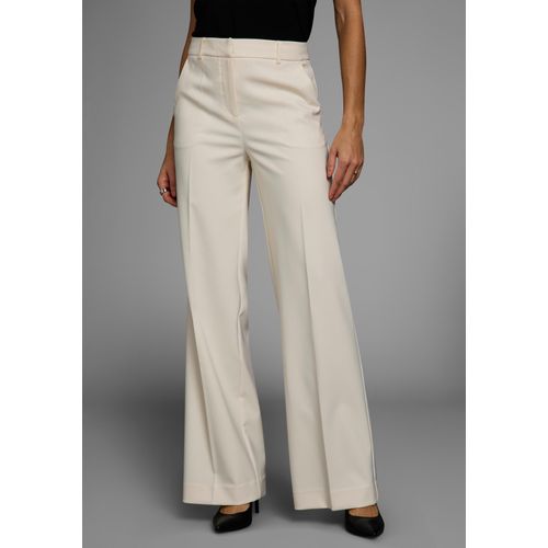 Anzughose HECHTER PARIS, Damen, Gr. 38, N-Gr, beige, Web, Obermaterial: 90% Polyester, 10% Elasthan, feminin, figurbetont lang, Hosen, mit weitem Bein