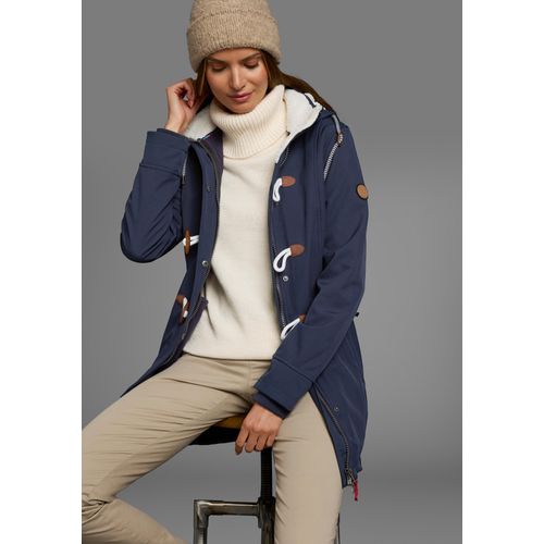 Softshelljacke KANGAROOS, Damen, Gr. 40, blau (marine), Obermaterial: 96% Polyester, 4% Elasthan. Fellimitat: 100% Polyester. Futter: 100% Polyester, unifarben, casual, figurumspielend normal, Langarm Windstopperbündchen, Jacken, figurbetonte Passform, normaler Schnitt, mit abnehmbarer Kapuze