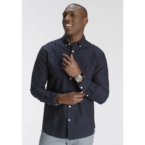 Langarmhemd DELMAO, Herren, Gr. 4XL (49/50), N-Gr, blau (dunkelblau), Web, Obermaterial: 100% Baumwolle, unifarben, Basic, tailliert, Langarm 2-Knopf-Manschette, Hemden, in Oxford Qualität