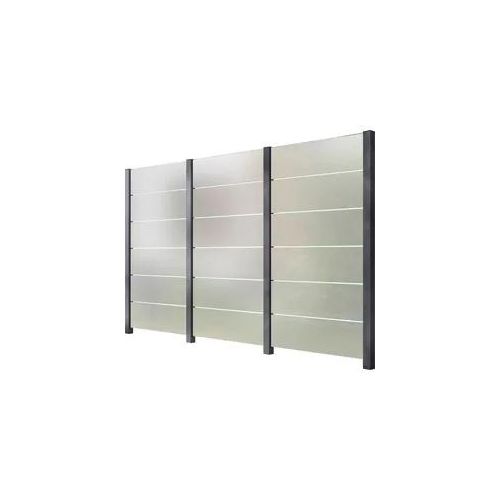 Zaun STAKET PRO, grau, Pfosten: 4 Stk., Aluminium, Glas, Zaunelemente, Glaszaun, Gesamtlänge: 3,361 m, 4 Pfosten