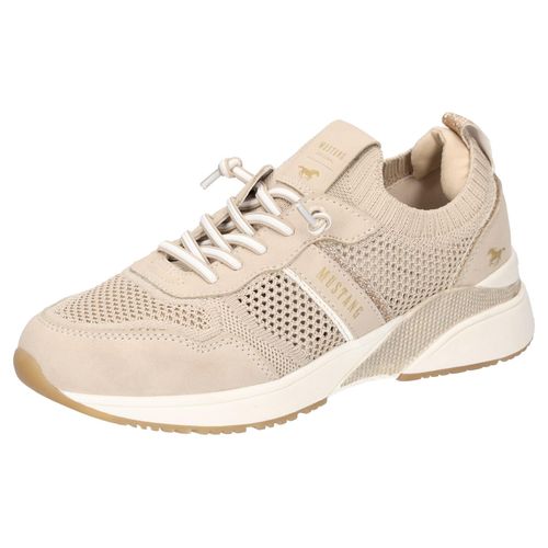 Slip-On Sneaker MUSTANG SHOES, Damen, Gr. 42, beige (beige, weiß), Textil, Lederimitat, Glitzer, sportlich, Schuhe, Slipper, Sneaker, Freizeitschuh mit Glitzerapplikationen