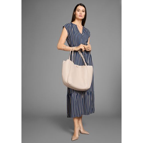 Midikleid HECHTER PARIS, Damen, Gr. 42, N-Gr, navy, sand, gesteift, Web, Obermaterial: 100% Viskose, feminin, figurumspielend knöchellang, Rundhals, ohne Ärmel, Kleider, mit Bindeband
