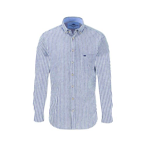 Langarmhemd FYNCH-HATTON, Herren, Gr. M, N-Gr, blau (strong blau), Web, Obermaterial: 100% Baumwolle, gestreift, casual, normal hüftbedeckend, Rundhals, Langarm, Hemden, mit Button-down-Kragen und Brusttasche
