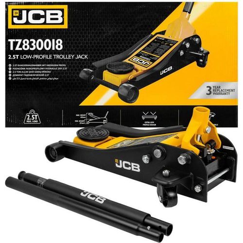 JCB Hydraulischer Wagenheber de Niederquerschnitt de 2,5 Tonnen, Bauweise de Stahl, hebt Fahrzeuge mit bis zu 455 mm de Höhe de an, einschließlich SUVs, Autos und leichte Nutzfahrzeuge.