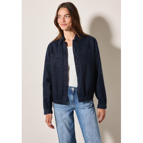 Blouson CECIL, Damen, Gr. L (42), blau (universal blau), Stoff, 100% Leinen, unifarben, casual, gerade normal, V-Ausschnitt, Langarm Bündchen, Jacken, mit Brusttaschen