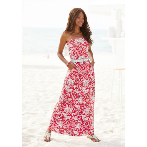 Maxikleid LASCANA, Damen, Gr. 48, N-Gr, rot weiß, Jersey, Obermaterial: 95% Viskose, 5% Elasthan, casual, figurbetont bodenlang, ohne Ärmel, Kleider, mit schmalem Oberteil