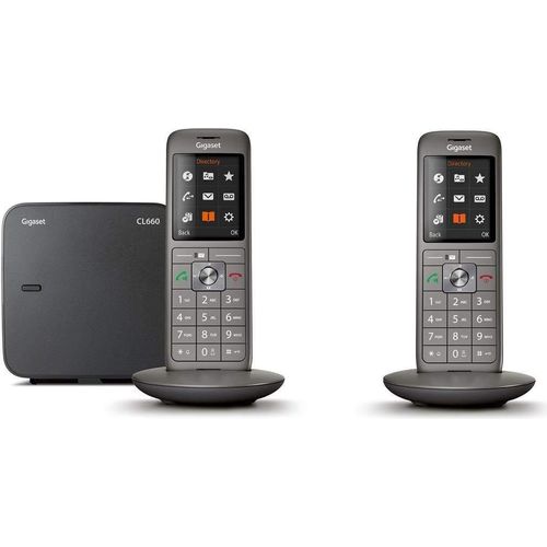 Gigaset CL660 Duo, Analoges/DECT-Telefon, Kabelloses Mobilteil, Freisprecheinrichtung, 400 Eintragungen, Anrufer-Identifikation, Grau