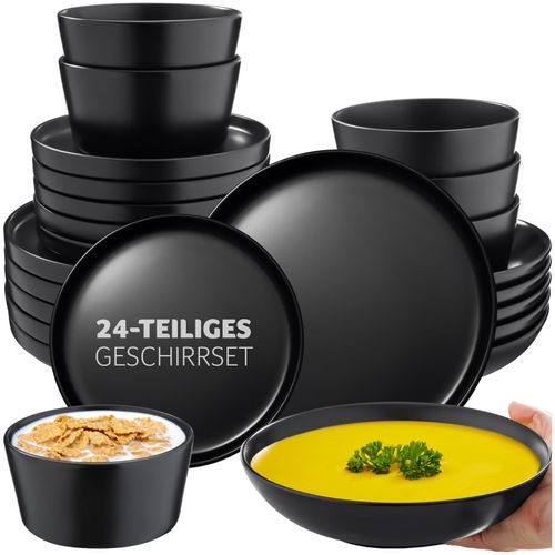tectake® Tafelservice, für 6 Personen, aus Steingut, mit Glasur, ineinander stapelbar