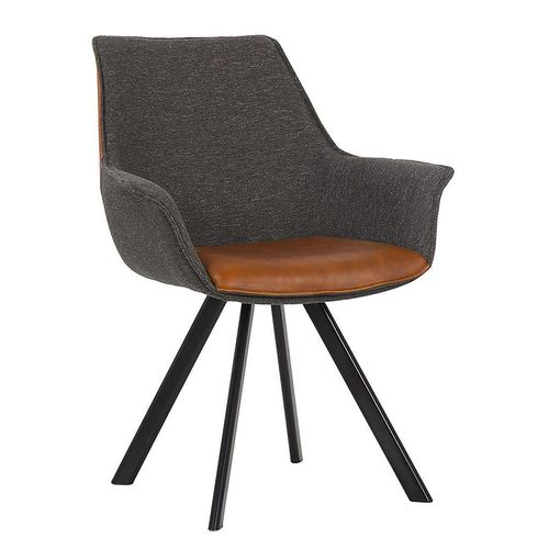 Armlehnstuhl , Braun, Dunkelgrau , Metall, Textil , eckig , 65x87x65 cm , Esszimmer, Stühle, Esszimmerstühle, Armlehnenstühle