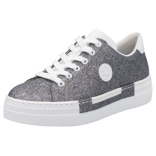 Sneaker RIEKER, Damen, Gr. 36, silber (altsilberfarben glitter), Lederimitat, metallic, sportlich, Schuhe, Freizeitschuh, Halbschuh, Schnürschuh mit Plateausohle