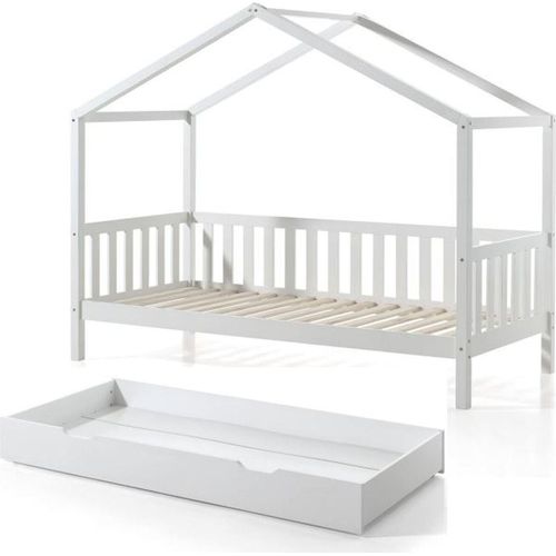 Hausbett Kapua 210x97x170 Kinderbett Spielbett Massivholz Weiß