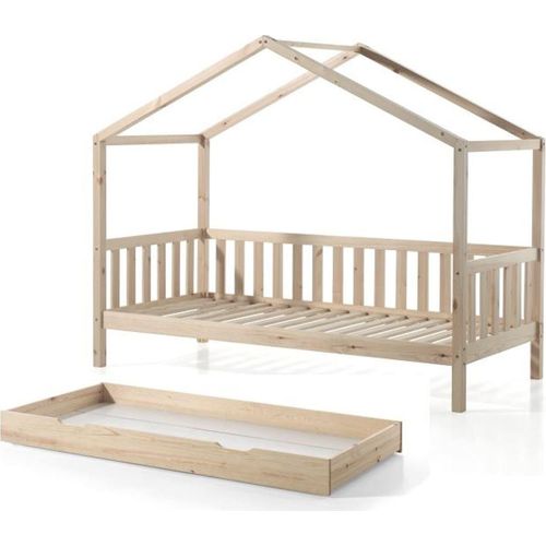 Hausbett Kapua 210x97x170 Kinderbett Spielbett Massivholz Natur
