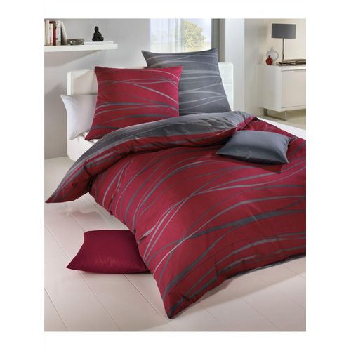 Bettwäsche KAEPPEL Gr. 7, rot (weinrot, anthrazit), B/L: 200cm x 200cm, , Mako-Satin, B/L: 80cm x 80cm & 80cm x 80cm, Mako-Satin, 100% Baumwolle, Bettwäsche