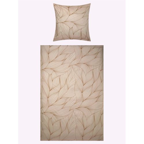 Bettwäsche WÄSCHEPUR Gr. 1, beige (beige, bedruckt), B/L: 135cm x 200cm, , Feinbiber, B/L: 80cm x 80cm, Feinbiber, 100% Baumwolle, Bettwäsche