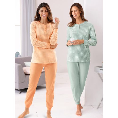 Schlafanzug WÄSCHEPUR, Damen, Gr. 36/38, bunt (apricot, kalkmint), 100% Baumwolle, Langarm, Homewear-Sets