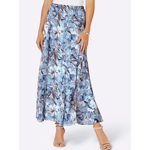 Faltenrock CREATION L, Damen, Gr. 24, blau (hellblau, ecru, bedruckt), 100% Polyester, geblümt, gemustert, lang, Röcke