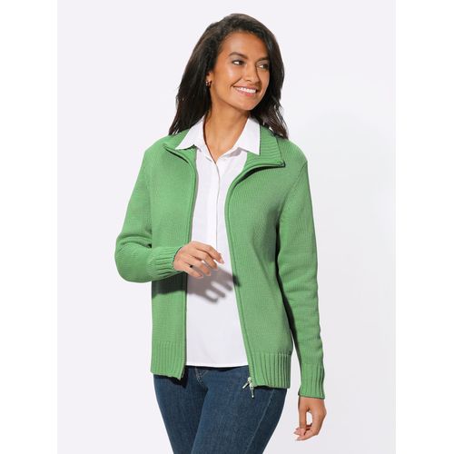 Strickjacke CASUAL LOOKS, Damen, Gr. 50, grün (apfel), 50% Baumwolle, 50% Polyacryl, unifarben, meliert, figurumspielend, Langarm, Strickjacken
