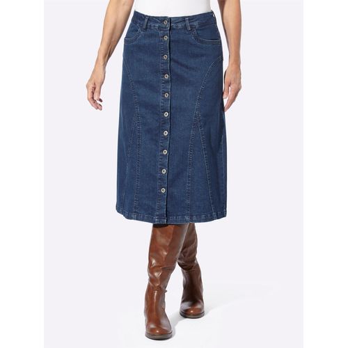 Jeansrock INSPIRATIONEN, Damen, Gr. 48, blau (blau, stone, washed), 98% Baumwolle, 2% Elasthan, unifarben, wadenlang, Röcke