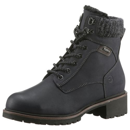 Winterboots TAMARIS, Damen, Gr. 38, blau (navy), Nubuklederimitat, Textil, unifarben, modisch, Schuhe, Blockabsatz, Schnürboots, Winterstiefelette mit Duo Tex-Ausstattung