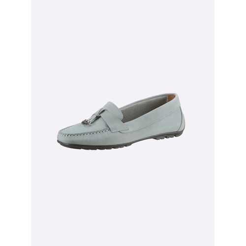 Mokassin HEINE, Damen, Gr. 39, blau (hellblau), Leder, Rindsleder, Nubukleder, modisch, Schuhe