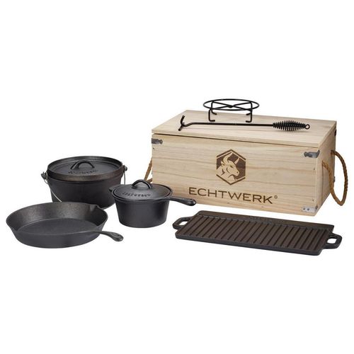 Echtwerk Dutch-Oven-Set , Schwarz , Metall , 7-teilig , 16,5 cm , Grills & Outdoor-Küchen, Grillzubehör