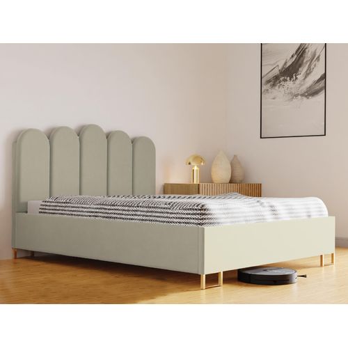 Schlafzimmer-Polsterbett MALAGA, Gepolstertem Kopfteil, Hochwertiger VERSO Polsterstoff, Bettkasten mit Gasdruckfeder, Komfortable Betthöhe 39 cm, 140x200 cm Beige