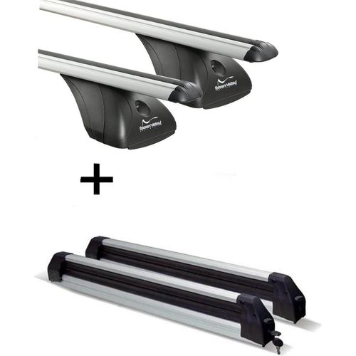 Dachträger VDP + Skiträger / Snowboardträger / Skihalter Silver Ice ausziehbar kompatibel mit Abarth Punto 3 Türer 2005-2014