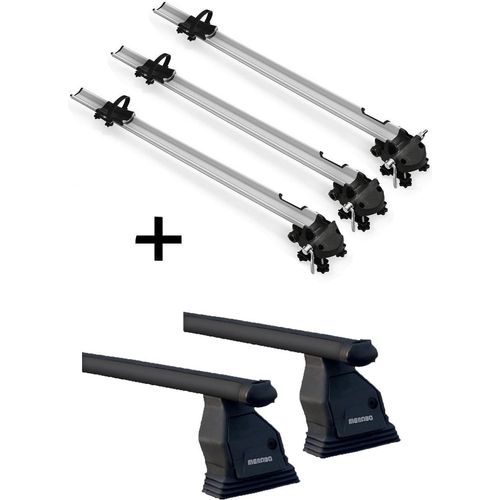 3x Fahrradträger Bike Pro + Dachträger Menabo Tema Stahl kompatibel mit für Peugeot 607 (4 Türer) 2000-2010