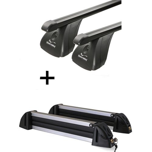 Dachträger VDP Stahl + Skiträger / Snowboardträger / Skihalter Alu 4 Paar Ski kompatibel mit Abarth Punto 3 Türer 2005-2014