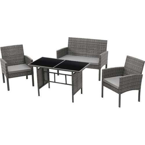SVITA BROOKLYN XL Rattan Garten Möbel Set Essgruppe mit Tisch, 2x Sessel, 2er Sofa Polyrattan Grau