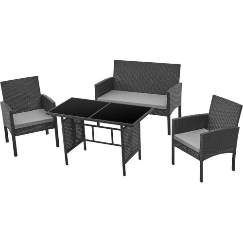 SVITA BROOKLYN XL Rattan Garten Möbel Set Essgruppe mit Tisch, 2x Sessel, 2er Sofa Polyrattan Schwarz