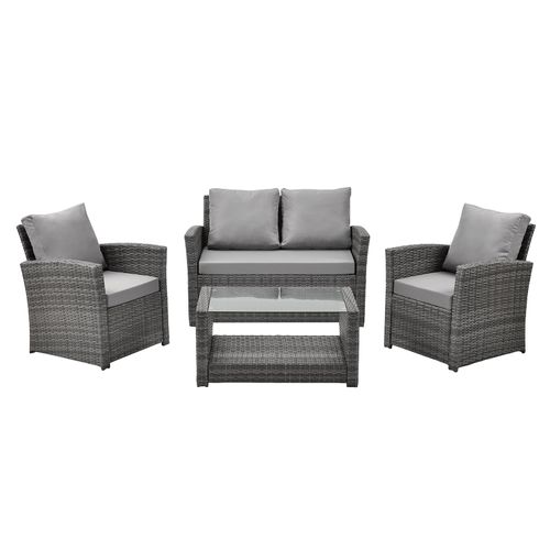 SVITA ROMA Polyrattan Lounge Rattan Garten Möbel Set mit Sofa und Sessel Gartenlounge Essgruppe mit Tisch Grau