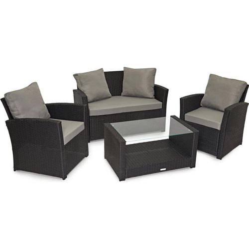 SVITA ROMA Polyrattan Lounge Rattan Garten Möbel Set mit Sofa und Sessel Gartenlounge Essgruppe mit Tisch Schwarz