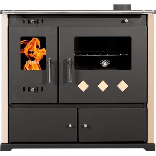 EEK A+ Kaminofen mit Backfach und Herdplatte Pracktik Lux Beige Holzofen 9,5 kW Kamin Ofen Dauerbrandofen Werkstattofen Schwedenofen Hüttenofen Heizofen