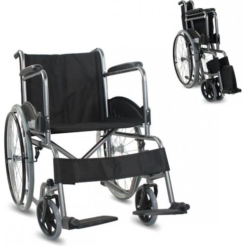 Rollstuhl faltbar Faltrollstuhl selbstfahrend Mobiclinic Alcazaba Sitz 46 cm Bordsteinauflaufsystem Anti-Schock-Reifen Bremsen an den Rädern Schwarz