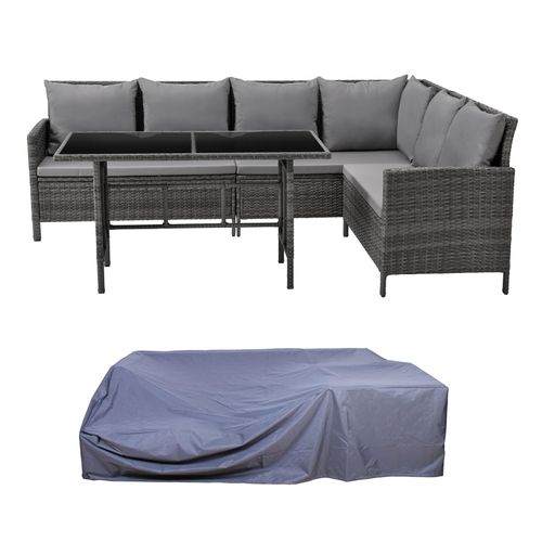 SVITA MADISON Set Rattan Essgruppe Gartenmöbel Polyrattan Haube Lounge Grau