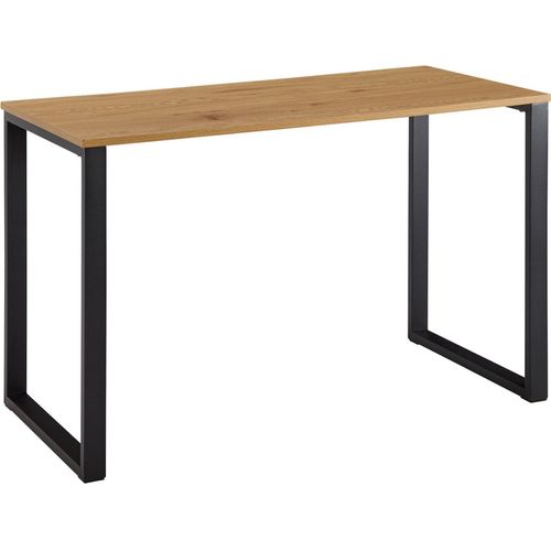 Schreibtisch Eiche-Nachbildung / Schwarz 120x60x76 cm Design Computertisch | Homeoffice Bürotisch Klein Hell | Laptoptisch Arbeitszimmer mit Metallbeine