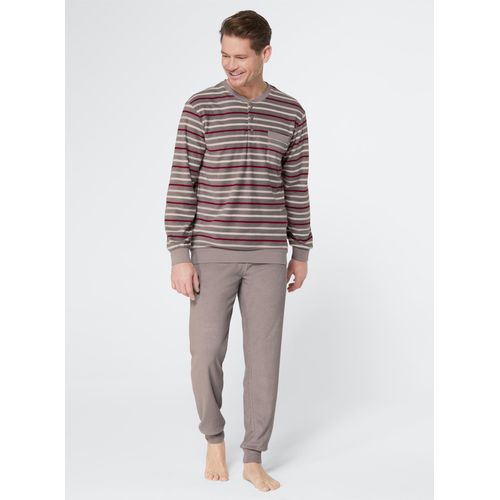 Schlafanzug KINGS CLUB, Herren, Gr. 64/66, bunt (grau, bordeaux), 80% Baumwolle, 20% Polyester, Langarm, Homewear-Sets