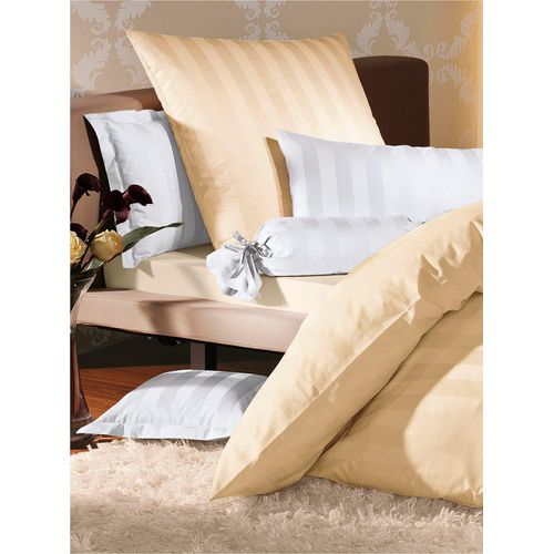 Bettwäsche DORMISETTE Gr. 1, beige (champagner), B/L: 135cm x 200cm, Bettbezüge: Kissenbezüge:, 2-teilige Garnitur St., Damast, B/L: 80cm x 80cm, Damast, 100% Baumwolle, Bettwäsche