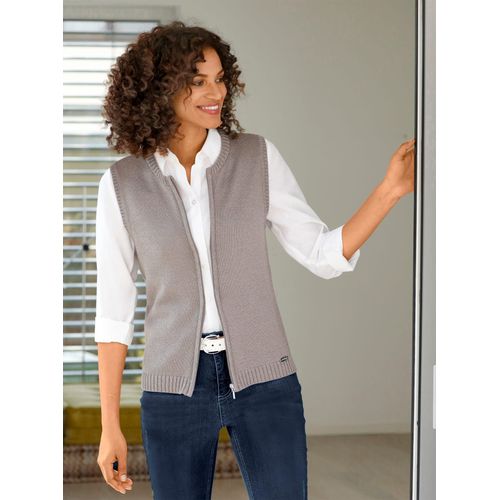 Strickweste CASUAL LOOKS, Damen, Gr. 48, grau (taupe, meliert), 50% Baumwolle, 50% Polyacryl, unifarben, meliert, Westen