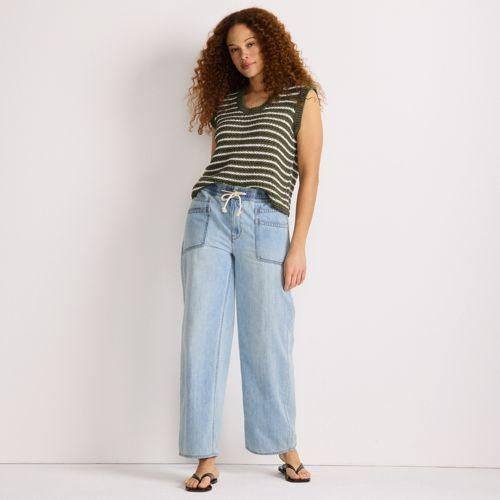 Gerade Jeans mit Elastikbund, Damen,  Blau, Baumwolle, by Lands' End
