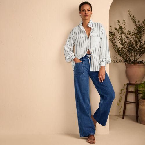 Gerade Jeans mit Elastikbund, Damen,  Blau, Baumwolle, by Lands' End
