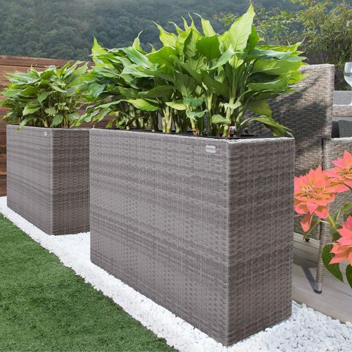 Blumenkasten Polyrattan 4er 95x60x27cm grau