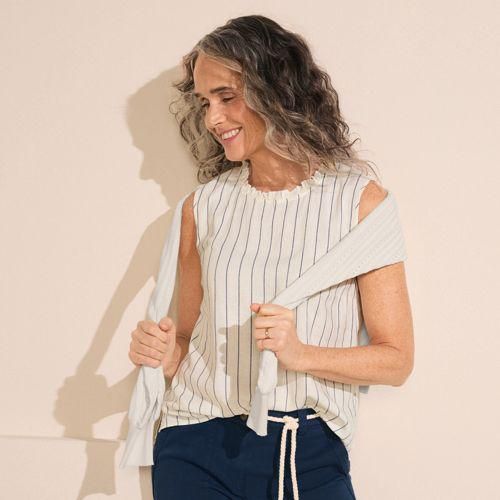 Ärmelloses Top im Leinenmix, Damen,  Weiß, Leinen/Viskose, by Lands' End