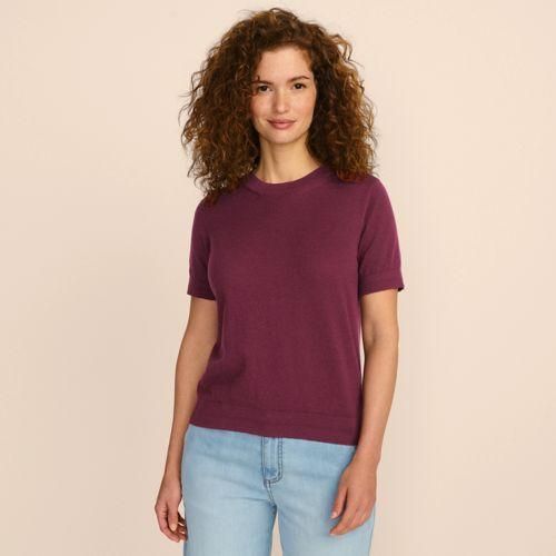 Rundhalspullover aus Baumwolle/Seidenmix, Damen,  Rot, Baumwolle/Seide/Nylon, by Lands' End