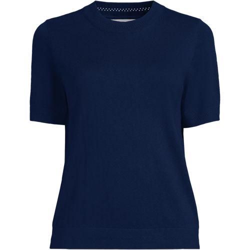 Rundhalspullover aus Baumwolle/Seidenmix, Damen,  Blau, Baumwolle/Seide/Nylon, by Lands' End